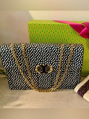 TORY BURCH LARGE GEMINI LINK CONVERTIBLE CROSSBODY POLKA DOT EXC CONDITION